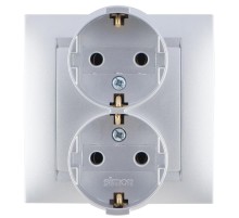 Simon 15 Алюминий Розетка двойная с/з Schuko, 16А 250В, винт. зажим  1590459-033  Simon