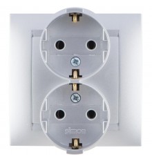 Simon 15 Алюминий Розетка двойная с/з Schuko, 16А 250В, винт. зажим  1590459-033  Simon