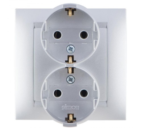 Simon 15 Алюминий Розетка двойная с/з Schuko, 16А 250В, винт. зажим  1590459-033  Simon