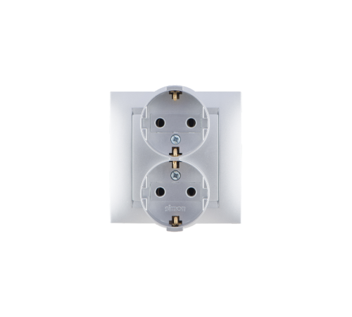 Simon 15 Алюминий Розетка двойная с/з Schuko, 16А 250В, винт. зажим  1590459-033  Simon