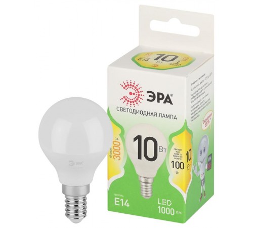 Лампа светодиодная  GREEN LINE LED P45-10W-830-E14 GL E14 10 Вт шар теплый свет  Б0067065  ЭРА