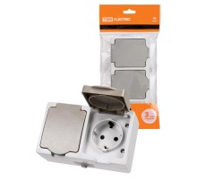 Розетка двойная 2П+3 (горизонтальная) открытой установки IP54 16А "Вуокса"   SQ1803-0008  TDM