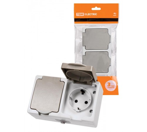 Розетка двойная 2П+3 (горизонтальная) открытой установки IP54 16А "Вуокса"   SQ1803-0008  TDM