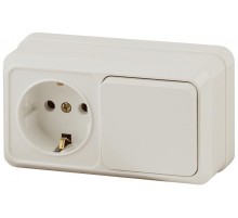 Блок розетка с выключателем Intro Quadro 2-701-02 горизонтальный 10(16)А-250В, IP20, ОУ, слоновая кость  Б0053866  Intro