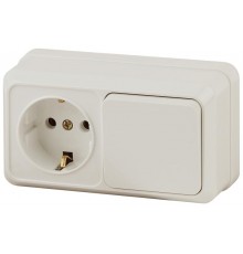 Блок розетка с выключателем Intro Quadro 2-701-02 горизонтальный 10(16)А-250В, IP20, ОУ, слоновая кость  Б0053866  Intro