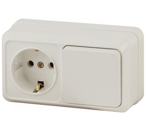 Блок розетка с выключателем Intro Quadro 2-701-02 горизонтальный 10(16)А-250В, IP20, ОУ, слоновая кость  Б0053866  Intro