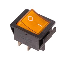 Выключатель клавишный 250V 16А (4с) ON-OFF желтый с подсветкой  36-2333  REXANT