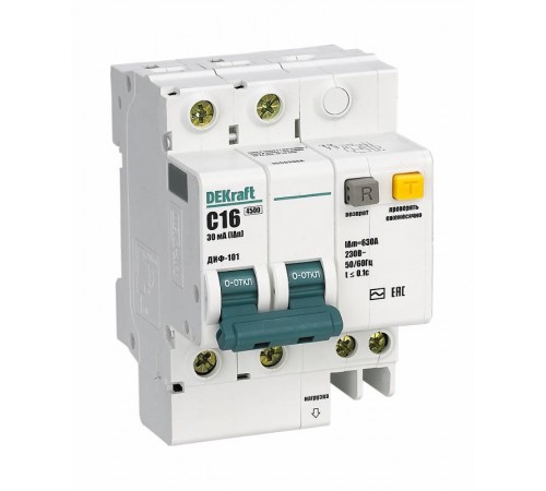 Выключатель автоматический дифференциального тока ДИФ-101 2п 16А C 30мА тип AC (4 мод)  15003DEK  DEKraft