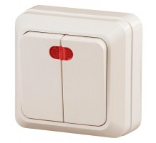 2-105-02 Intro Выключатель двойной с подсветкой, 10А-250В, IP20, ОУ, Quadro, сл.кость  Б0027644  Intro