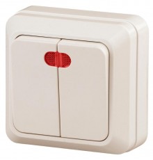 2-105-02 Intro Выключатель двойной с подсветкой, 10А-250В, IP20, ОУ, Quadro, сл.кость  Б0027644  Intro