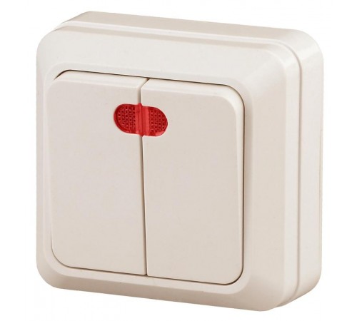 2-105-02 Intro Выключатель двойной с подсветкой, 10А-250В, IP20, ОУ, Quadro, сл.кость  Б0027644  Intro