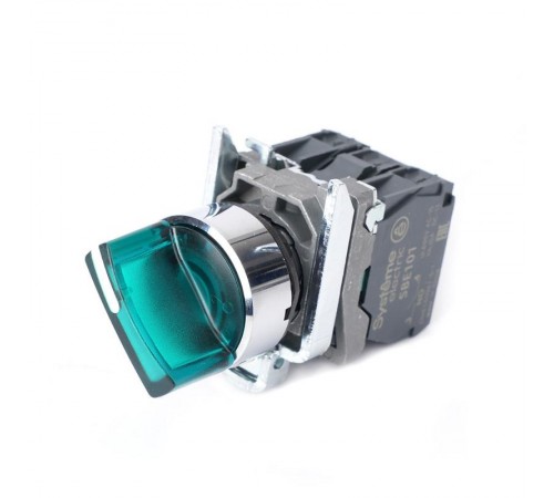 Пер-ль SB4 с подсвет в сборе 22мм 2поз зел с фикс металл 24В DC 1НО+1НЗ  SB4BK123B5  SE