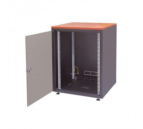 Шкаф напольный WZ-4318-01-03-161 серии SJB,(19"),15U,737x600х400мм,стекл.дв.,черн. (RAL 9005),столешница Calvados,нагр. 38кг собр.  36147  Zpas