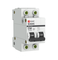 Выключатель автоматический двухполюсный ВА 47-29 50А C 4,5кА Basic  mcb4729-2-50C  EKF