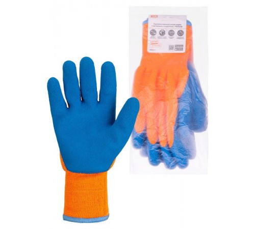 Перчатки плотной вязки акрил с латексным покрытием, "Рельеф", оранж., 11, 10 кл., 140 г, 1 пара,  SQ1016-0220  TDM