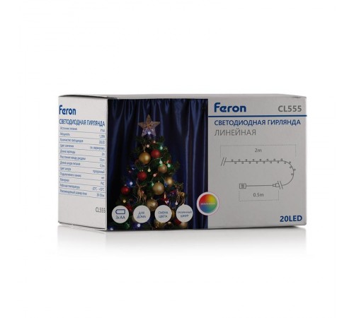 Светодиодная гирлянда CL555 линейная разноцветная 2м + 0.5м с питанием от батареек  26762  Feron