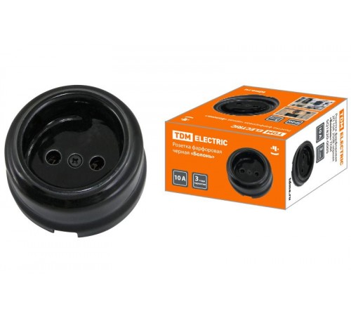 Розетка фарфоровая 2П 10А 250В черная "Болонь"  SQ1820-0005  TDM