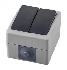 PSW10-121-54 Выключатель 2-клавишный, 250В,10А, IP54, серия Велена, серый/графит  32753  STEKKER