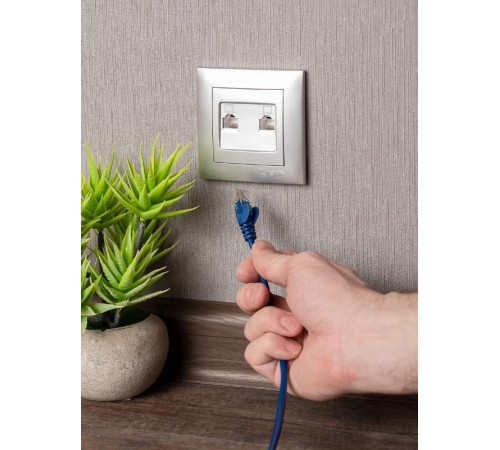 Валенсия лицевая панель розетки RJ-45 2-местная сталь EKF PROxima   ESK02-L-035-30   EKF