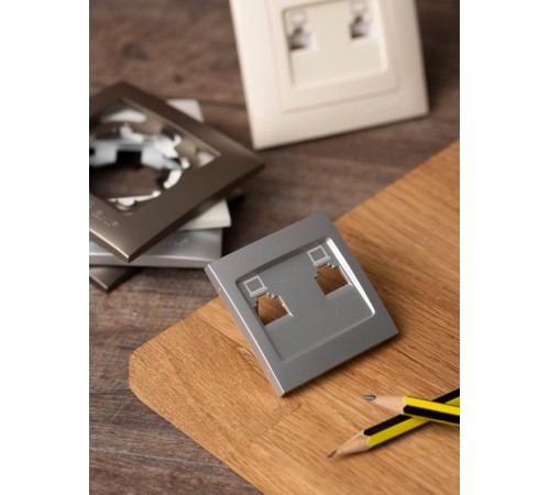 Валенсия лицевая панель розетки RJ-45 2-местная сталь EKF PROxima   ESK02-L-035-30   EKF