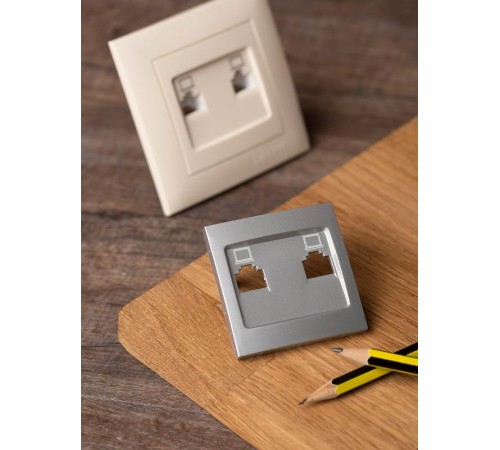 Валенсия лицевая панель розетки RJ-45 2-местная сталь EKF PROxima   ESK02-L-035-30   EKF