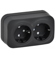 GLORY Розетка 2-местная с з/к/ш о/у 16А РСш22-3-ХЧм черный матовый  ERH24-K02M-16  IEK