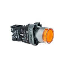 Кнопка с LED подсветкой, желтая, 220V AC/DC, 1NO, мет. MTB2-BW3563  58207  ОВЕН