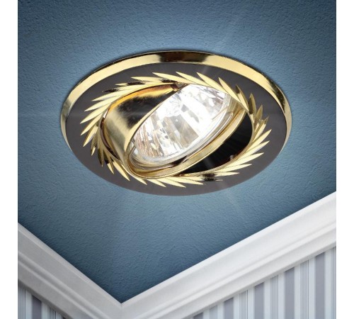 Светильник точечный встраиваемый под лампу KL6A 50Вт MR16 черный металл/золото литой  C0043675  ЭРА