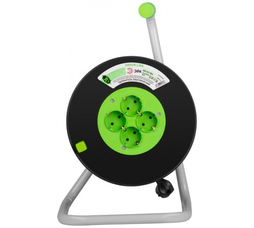 Удлинитель силовой ЭРА GREEN LINE KAT-3x1-20m Greenline на катушке пластик 4 розетки с заземлением 20м ПВС 3x1мм2   Б0065130  ЭРА