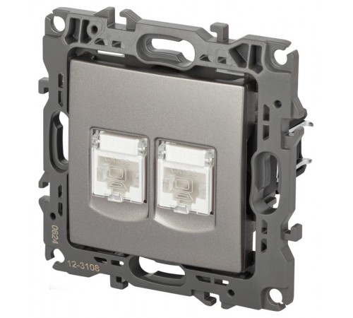 Розетка ЭРА Серия 12 12-3108-16 информационная двойная 2XRJ45, титан   Б0065665  ЭРА