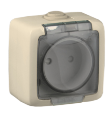 Розетка открытой установки, одноместная, брызгозащищенная, цвет слоновая кость  РА16-201-01  HEGEL