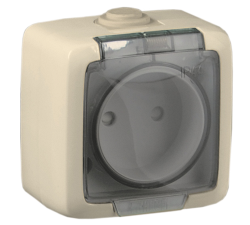 Розетка открытой установки, одноместная, брызгозащищенная, цвет слоновая кость  РА16-201-01  HEGEL
