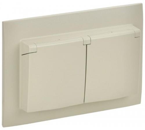 SKANDY Розетка 2-местная с кр. 16А в сб IP44 SK-R12B бежевый  SK-R26-16-44-K10-F  IEK