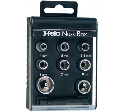Набор метрических головок с адаптером 50мм с 1/4" на E6,3 в кейсе, 9шт  05798106  Felo