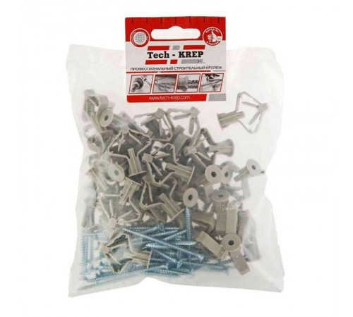 Дюбель для гипсокартона "бабочка" 10х50 с сам. 4х60 40 шт- пакет Tech- Krep ( 0,205 кг)  126702  Tech-KREP