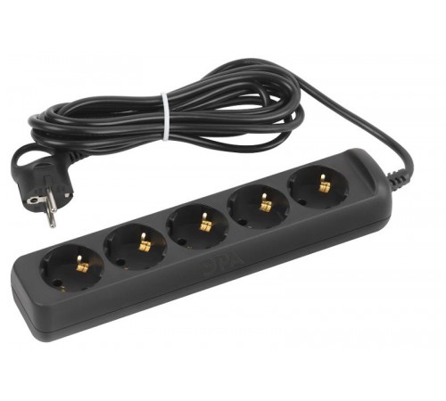 Удлинитель электрический UX-5e-5m-B с заземлением 5 розеток 5 м ПВС 3х0,75мм2 10А черный  Б0057726  ЭРА