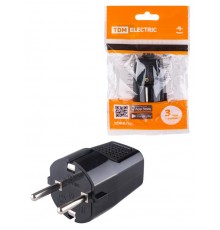 Вилка прямая с/з черная c перфорацией 10А 250В  SQ1806-0198  TDM