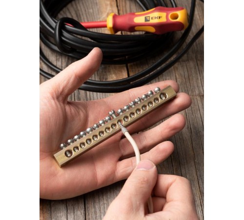 Шина PEN "ноль-земля" (8х12мм) 16 отверстий латунь крепеж по краям EKF PROxima  sn0-125-16-k  EKF