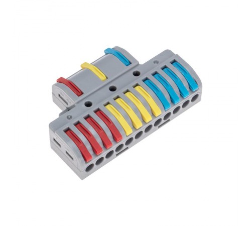 Клемма СМК 3х4 проходная разветвительная 3 полюса, с монтажной площадкой (1 ввод, 4 вывода на полюс) (10 шт/уп)  07-5248  REXANT