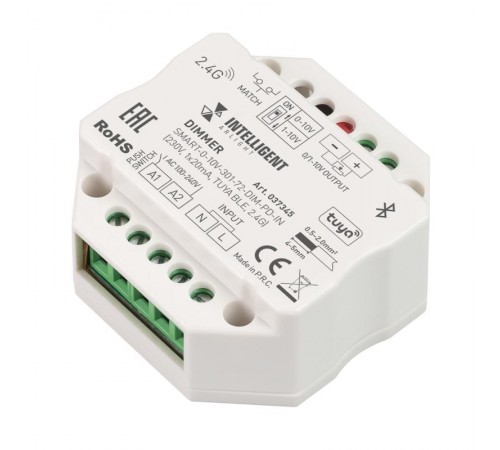 INTELLIGENT ARLIGHT Диммер SMART-0-10V-301-72-DIM-PD-IN (230V, 1x20mA, TUYA BLE, 2.4G) (IARL, IP20 Пластик, 5 лет)  037345  Arlight