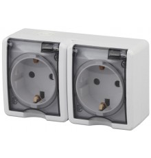 Розетка 11-2403-01  2-ая с заземлением IP54, 16АХ-250В, ОУ, Эксперт, Белый Б0020716  ЭРА