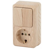 2-706-11 Intro Блок розетка+выкл. двойной верт. 10(16)А-250В, IP20, ОУ, Quadro, сосна  Б0036172  Intro