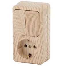 2-706-11 Intro Блок розетка+выкл. двойной верт. 10(16)А-250В, IP20, ОУ, Quadro, сосна  Б0036172  Intro