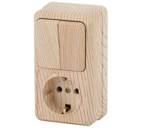 2-706-11 Intro Блок розетка+выкл. двойной верт. 10(16)А-250В, IP20, ОУ, Quadro, сосна  Б0036172  Intro