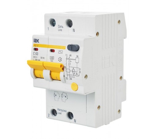 Выключатель автоматический дифференциального тока АД12 2п 63А C 300мА тип AC (3 мод)  MAD10-2-063-C-300  IEK