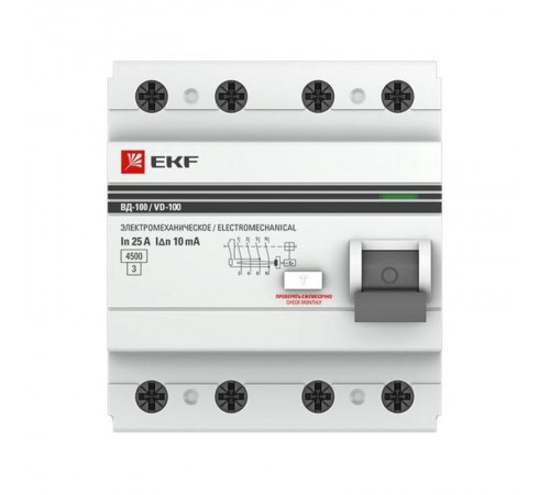 Выключатель дифференциальный (УЗО) ВД-100 4п 16А 30мА (тип АС, эл-мех) PROximа  elcb-4-16-30-em-pro  EKF (замена - E1046M1630)