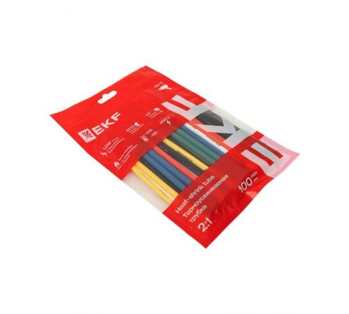 Набор ТУТ нг: 6 цветов по 5шт. Разного диаметра (3/1,5; 4/2; 5/2,5; 6/3; 8/4) 100мм. EKF PROxima  tut-n-3-r  EKF