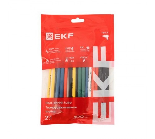 Набор ТУТ нг: 6 цветов по 5шт. Разного диаметра (3/1,5; 4/2; 5/2,5; 6/3; 8/4) 100мм. EKF PROxima  tut-n-3-r  EKF