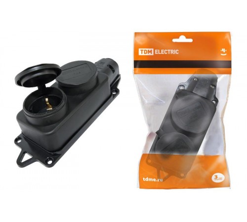 Розетка двухместная с заглушками каучук 2Р+РЕ 16А 250В IP44  SQ0612-0010  TDM
