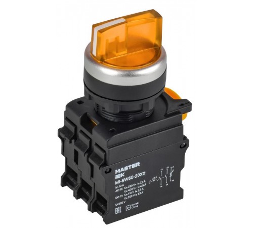 Переключатель с подсветкой 3 полож. 2NO жёлтый MASTER  MI-SW60-20XD-4-14-3-K05  IEK